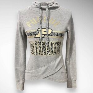 JUNIORS BY GEN.2 Gray Hooded Purdue University Animal Print‎ Hooded Sweatshirt